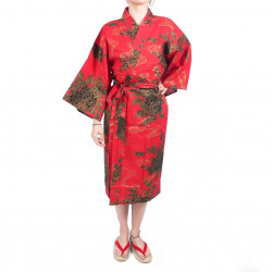 happi traditional Japanese red cotton peony and river kimono for women