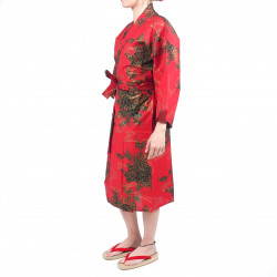 Happi traditionelle japanische rote Baumwollpfingstrose und Fluss Kimono für Frauen