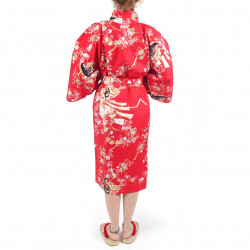 happi kimono traditionnel japonais rouge en coton princesse cerisier pour femme