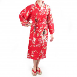 Kimono Happi tradizionale giapponese in cotone rosso ciliegia per donna