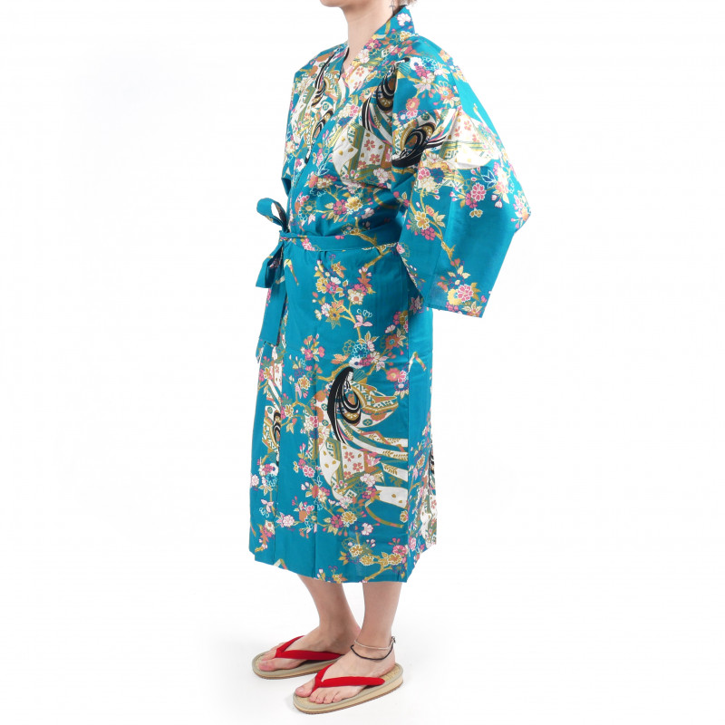 happi kimono japonés tradicional princesa cereza de algodón turquesa para mujer