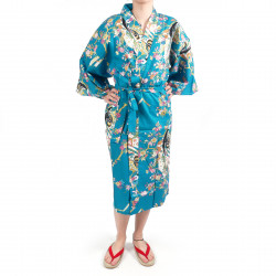 Kimono Happi tradizionale giapponese turchese cotone ciliegia principessa per donna