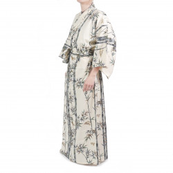 Bambù kimono yukata di cotone bianco tradizionale giapponese e passero per donna