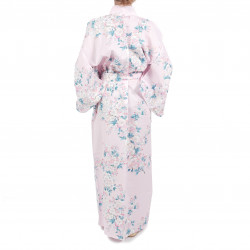 Japanische traditionelle rosa Baumwolle Yukata Kimono weiße Kirschblüten für Frauen