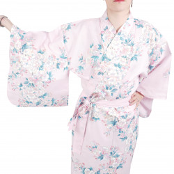 Japanische traditionelle rosa Baumwolle Yukata Kimono weiße Kirschblüten für Frauen