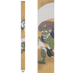 Fine Japanese tapestry in hemp, hand painted, FUJIN RAIJIN