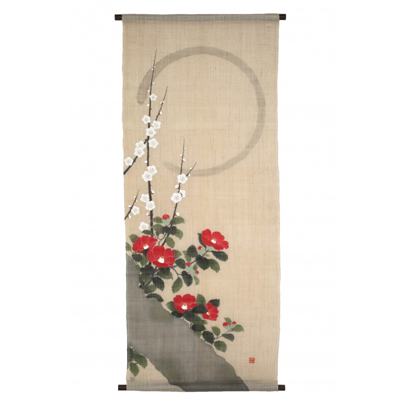Hemp tapestry, hand painted, SUIEN TSUBAKI, Made in Japan