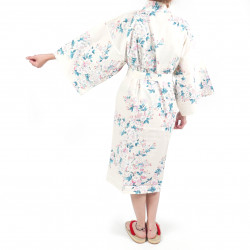 happi tradicional kimono de algodón blanco japonés flores de cerezo blancas para mujeres