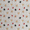 Japanese white cotton fabric, NEKO Doku cat and fish patterns
