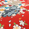 Tessuto chirimen in poliestere rosso giapponese con motivo di fiori di ciliegio, SAKURA, realizzato in Giappone larghezza 112 cm