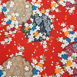 Japanischer roter Polyester-Chirimen-Stoff mit Kirschblütenmuster, SAKURA, hergestellt in Japan Breite 112 cm x 1m