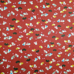 Tessuto giapponese in cotone rosso con motivo di gatti, NEKO, realizzato in Giappone larghezza 112 cm x 1m