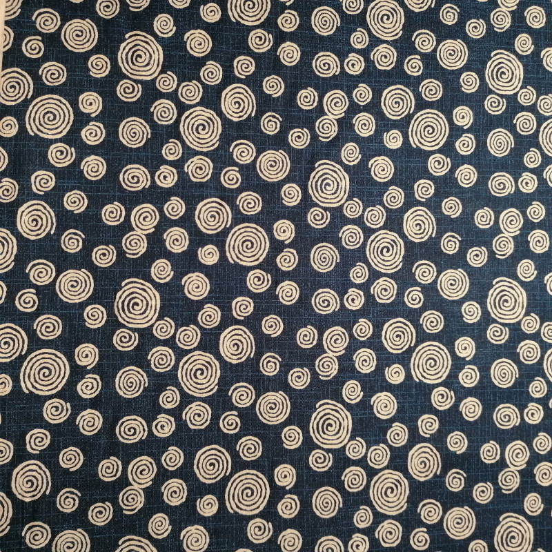 Japanese blue cotton fabric with swirl pattern, UZUMAKI, made in Japan width 112 cm x 1m