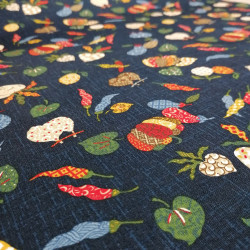 Japanese blue cotton fabric with vegetable motif, YASAI, made in Japan width 112 cm x 1m