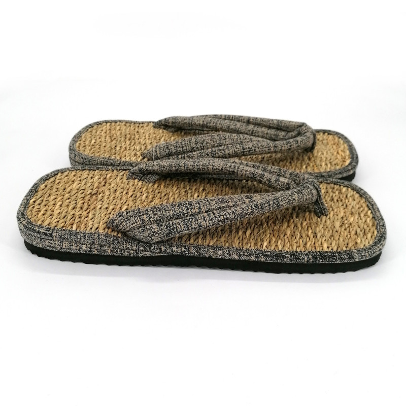 pair of Japanese sandals zori seagrass, DENIM, Grey