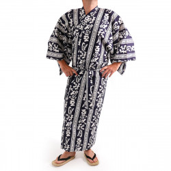 japanischer herren blauer Yukata – Kimono, AKI, Kanji Herbstmond