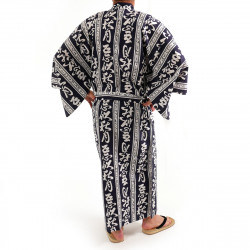 japanischer herren blauer Yukata – Kimono, AKI, Kanji Herbstmond