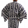 yukata kimono giapponese blu in cotone, AKI, kanji autumn moon
