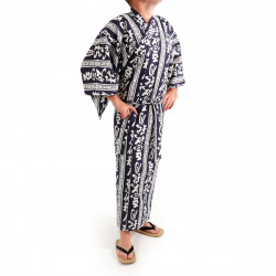 Japanese traditional blue navy cotton yukata kimono autumn moon kanji for men