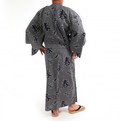 japanischer herren blau-grauer yukata – Kimono, SHIKI, Kanji vier Jahreszeiten