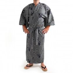 japanischer herren blau-grauer yukata – Kimono, SHIKI, Kanji vier Jahreszeiten