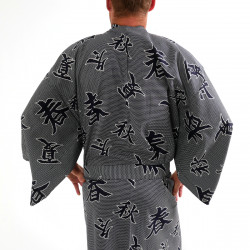 Japanese traditional blue grey cotton yukata kimono four seasons kanji for men