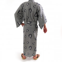 Kimono de algodón yukata japonés azul gris, SHÔGI, kanji rey shogi