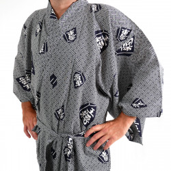 giapponese yukata kimono di cotone grigio-blu, SHÔGI, kanji king shogi