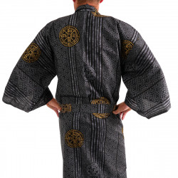 yukata kimono japonés algodón negro, KOIN, piezas viejas