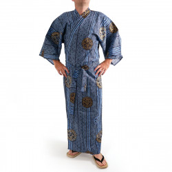 yukata kimono giapponese blu in cotone, KOIN, vecchi pezzi