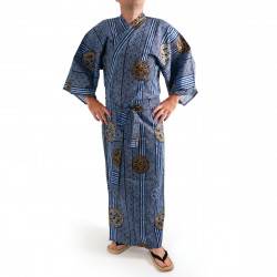 yukata kimono japonés algodón azul, KOIN, piezas viejas