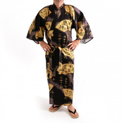 kimono nero giapponese per gli uomini, SENSU, fan d''oro'