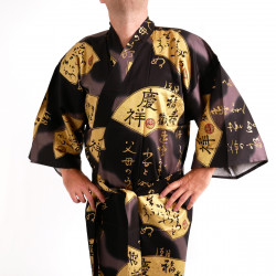 Kimono negro japonés para hombre., SENSU, abanicos de oro