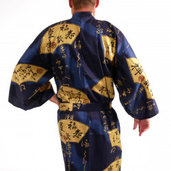 japanischer herren blauer kimono, SENSU, Goldfans