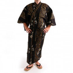 Kimono yukata japonés en algodón negro, HIDEYOSHI, kanji general hideyoshi