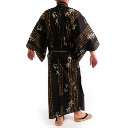 Japanese traditional black cotton yukata kimono general hideyoshi kanji for men