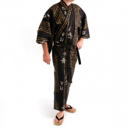 Japanese traditional black cotton yukata kimono general hideyoshi kanji for men