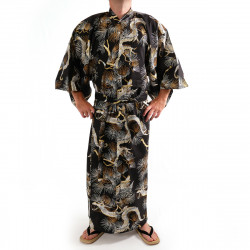 japanischer Herren yukata Kimono - schwarz, TAKATORYÛ, Drache und Falke