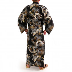 Japanese traditional black cotton yukata kimono dragon and hawk for men