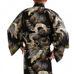 japanischer Herren yukata Kimono - schwarz, TAKATORYÛ, Drache und Falke