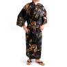 Japanese traditional black cotton yukata kimono dragon and mont fuji for men