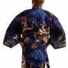 Kimono yukata japonés en algodón azul, FUJIRYÛ, dragón y monte fuji