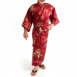 giapponese rosso yukata kimono in cotone, FUJIRYÛ, Drago e il monte Fuji