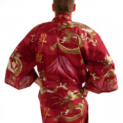 giapponese rosso yukata kimono in cotone, FUJIRYÛ, Drago e il monte Fuji