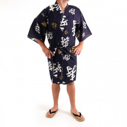 japanischer herren blauer happi kimono, CHÔJU, Kanji-Langlebigkeit