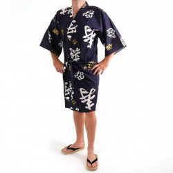 japanischer herren blauer happi kimono, CHÔJU, Kanji-Langlebigkeit