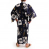 yukata kimono giapponese blu in cotone, SUMO, blu
