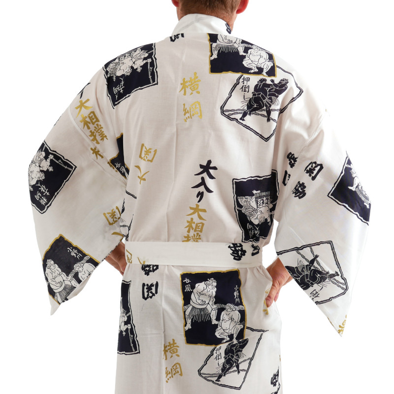 kimono yukata giapponese bianco in cotone, SUMO, bianco