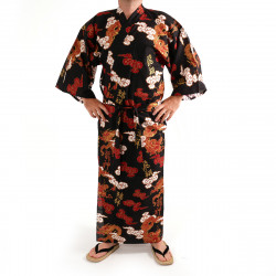 kimono yukata traditionnel japonais rouge en coton dragons nuages et kanji pour homme
