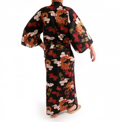 Japanese traditional red cotton yukata kimono dragon cloud and kanji for men